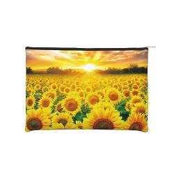 Kosmetiktasche Kulturbeutel Handtasche Make-up Beutel mit Reißverschluss Reise Organizer Tasche Wiederverwendbare kleine Kosmetiktaschen für Frauen/Sonnenblumenfeld Sonnenuntergang, Schwarz , von JCAKES