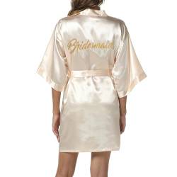 JCQIGOA Bride Morgenmantel Damen Kimono Satin Bademantel Leicht Japanisch Hochzeit Bademäntel Pyjama Kurz,Champagner,XL von JCQIGOA