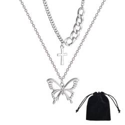 JCUGSBS Damen Kreuz Kreuz Halskette für Frauen Modeschmuck Damen Geschenke für Frauen Damen,Doppelte Halskette Schmetterling, Hip Hop Halskette von JCUGSBS