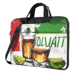 JCVOTREL Laptop-Tragetasche, Motiv: Mexiko-Flagge und Tequila, bedruckt, für Reisen, Business, Computertasche, Arbeitstasche für Männer und Frauen, Schwarz , 13 inch von JCVOTREL