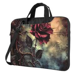 JCVOTREL Laptop-Tragetasche mit Gothic-Rosen-Motiv, für Reisen, Business, Computertasche, Arbeitstasche für Männer und Frauen, Schwarz , 13 inch von JCVOTREL