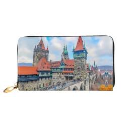 JDFHGNU Ancient Castle Pattern Damen Geldbörse Lange Clutch Geldbörse Kreditkartenetui Geldbörse Reise Münzbörse Schwarz One Size, Schwarz , Einheitsgröße von JDFHGNU