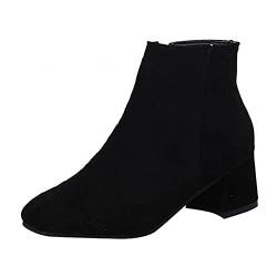 JDGY Wildleder Stiefeletten Damen Kurze Stiefel Ankle Boots Blockabsatz Schlupfstiefel Mit Reißverschluss Wildleder Stiefel Winter Warme Knöchel Schuhe Winterstiefel von JDGY