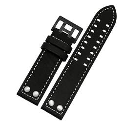 JDIME Echtes Leder -Uhrband für Hamilton H760250 H77616533 Armband Brand Watchgurte 20mm 22 mm mit Knopfverschluss(Black white black,22mm) von JDIME