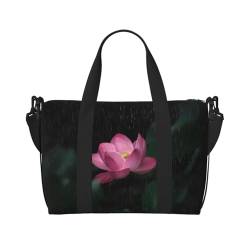 Reisetasche mit Lotusblumen-Druck, Wochenendtasche für Damen, leichte Handgepäcktasche, persönliche Gegenstände, Schwarz , Einheitsgröße von JEJEA