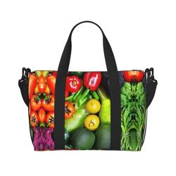 Reisetasche mit frischem Gemüse, Obstdruck, Wochenendtasche für Damen, leichte Handgepäcktasche, persönliche Gegenstände, Schwarz , Einheitsgröße von JEJEA