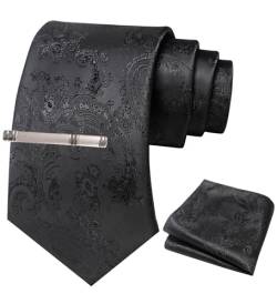 JEMYGINS Herren Paisley Krawatten set mit Krawattenklammer und Einstecktuch,Schwarz von JEMYGINS