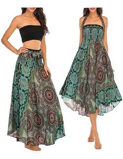 JENJON Damen Strandkleid Shirred Casual Ärmellos Rohrchenkleider Boho Rock F-Grün Einheitsgröße von JENJON