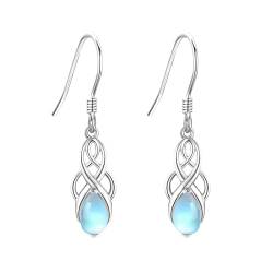 Celtic Knot Ohrringe Sterling Silber 925 keltisches Knoten Moonstone Hangle Ohrringe Daumelnden Irischen Schmuck Geschenke für Frauen Mädchen von JERWLI