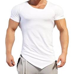 MäNner Mit V-Ausschnitt Von MäNnern, UnregelmäßIges T-Shirt Slim-Fit Casual Cotton Top Fitness Solid Color Short Sleeve (Weiß 1pc,M) von JEShifangjiusu