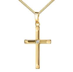 JEVELION Gold-Kreuz Kette Kreuz-Anhänger für Damen, Herren und Kinder Ketten-Anhänger 750 Gold 18 Karat + Brilliant und Schmuck-Etui mit Kette 40 cm von JEVELION