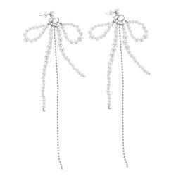 JEWEDECO 1 Paar Perlenohrringe mit Schleife Party-Ohrringe Ohrstecker für Damen Ohrschmuck Stilvolle Ohrringe Schleifenohrringe für Frauen Ohrringe für Teenager-Mädchen ccb Weiß von JEWEDECO