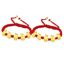 JEWEDECO 2St Kaninchen-Transfer-Armband Seilarmband für Frauen Kinderarmbänder bracelet set neujahrsgeschenke Tierkreis-Kaninchen-Charme-Armband Sternzeichen Armband Baumwollseil rot von JEWEDECO