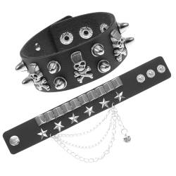 JEWEDECO Schädel Armband Gothic-armband Mit Stacheln Armband Mit Punk-nieten Hip-hop-armband Punk-armband Mit Nieten Schnallenarmband Totenkopfarmbänder Für Männer Nietenarmband Black Leder von JEWEDECO