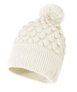 JFAN Beanie Damen Mütze Mit Bommel Mütze Damen Winter Warme Wintermütze Slouch Bommelmütze Damenmützen Damen,Weiß,One Size von JFAN