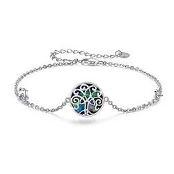 JFASHOP Baum Des Lebens Armband Damen 925er Sterling Silber Verstellbar Abalone Lebensbaum Armkette Muttertags Geschenk Valentinstag für Freund Frauen Mädchen Kinder von JFASHOP