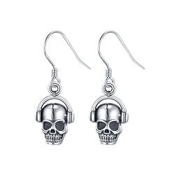 Totenkopf Ohrringe Silber 925 Schädel Hängend Ohrringe Damen Totenkopf Creolen Baumeln Skelett Halloween Valentinstag für Damen Herren Kinder Mädchen von JFASHOP