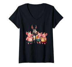 Damen Lustiges Junggesellenabschied Outfit Team Saufen Bräutigam T-Shirt mit V-Ausschnitt von JGA Biertrinker Bachelor Party Esel Schweine Fete