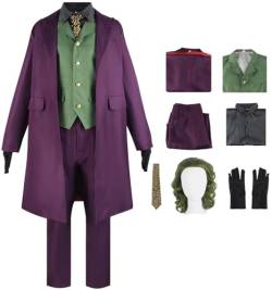 JGZGCG Joker Kostüm Kinder Erwachsene Cosplay Heath Ledger Clown Outfit Komplette Herrenanzüge 6 Stück Set für Verkleidung Halloween Karneval Party Deluxe Geburtstage Costume mit Perücken Masken von JGZGCG