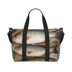 Reisetasche für Damen und Herren, verstellbar, großes Fassungsvermögen, Wochenendtasche, Übernachtungstasche, Handgepäcktasche, wasserdicht, Sport, Turnbeutel für Reisen, Yoga, Frischer Fisch, von JHLMN