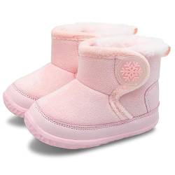 JIASUQI Baby Winter Booties Kleinkind Knöchel Schneestiefel mit Kunstfell gefüttert Kid Warm Hausschuhe Schuhe für Baby Jungen Mädchen, rose, 0-6 Monate von JIASUQI