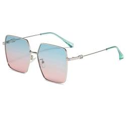 JIAXINGHAN Männer Polarisierte Sonnenbrille Frauen Luxus Sonnenbrille Metall Polygon Brillen Rahmen Fahren Strand Reisen Blendschutz Schatten Brillen, Silber Blau Rot, 1524 von JIAXINGHAN