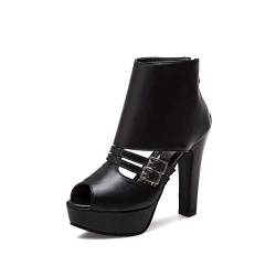 Damen Sandalen sexy Peep Toe Wedge Heel Zip High Heel Plattform lässig Damen Pumps z33531 (Schwarz, numeric_46) von JIEEME