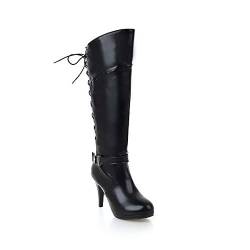 JIEEME Synthetik fashion round toe stiletto lace-up zipper high heel with 9 cm comfortable knee-high boots for women big size t91522 von JIEEME