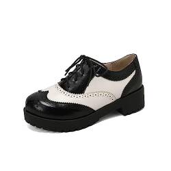 JIFAENY Geschnitzte Oxford Schuhe für Damen Pumps mit hohem Absatz Schnür Pumps für Damen Oxford Brogues Schuhe weiß,EU 40 von JIFAENY