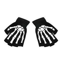 JIHUOO 3 Paar Halloween Skelett Hände Handschuhe Fingerlose Knochen Handschuhe Glow in the Dark Winter Handschuhe Cosplay Handschuh, Schwarz , Einheitsgröße von JIHUOO