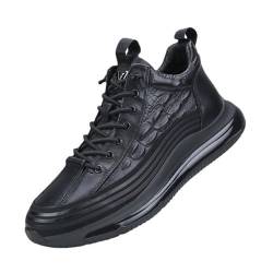 JIMNOO Lässige Herrenschuhe aus Rindsleder mit Luftpolsterung, Bedruckte Lifting-Sneaker, elastische, wasserdichte, rutschfeste, Bequeme Slip-On-Schuhe(Black,40 EU) von JIMNOO