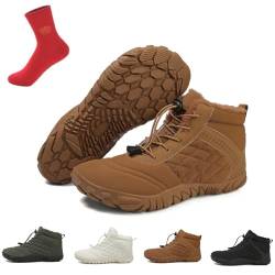 JIMNOO Rutschfester und universeller Winter-Barfußschuh, Wanderschuhe, Barfußschuhe, Winter-Barfuß-Wander-Schneestiefel mit Breiten Zehen(Brown,35 EU) von JIMNOO