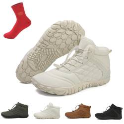 JIMNOO Rutschfester und universeller Winter-Barfußschuh, Wanderschuhe, Barfußschuhe, Winter-Barfuß-Wander-Schneestiefel mit Breiten Zehen(White,36 EU) von JIMNOO