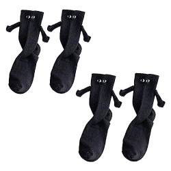 JINGLING Lustige Magnetische Saug Paar Socken, Hand In Hand Socken, Freundschaftssocken, Unisex Lustiges Paar Halten Hände Socke Für Paar Freuen (2 Paar, schwarz) von JINGLING