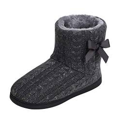 JINTN Warm Winter Hüttenschuhe Hausstiefel Plüsch Pantoffeln Stiefel Strick Kuschel Hausschuhe Rutschfest Gefüttert Feste Sohle Winterhausschuhe für Indoor Outdoor von JINTN