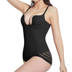 JIZIYUER Body für Damen, tiefer Rücken, Bauchkontrolle, Shapewear, U-Ausschnitt, Bodyshaper, Overall, Top, integrierter BH, Schwarz , S von JIZIYUER