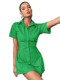 JIpoon Damenkleider Hemdkleid mit Rüschen vorne (Color : Green, Size : M) von JIpoon