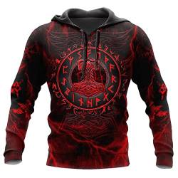 JJLLAZAD Wikinger-Hoodie 3D-Druck Nordische Mythologie Valhalla Langarm Frühling Herbst Pullover Für Herren und Damen Party Cosplay Kostüm,Thor hammer hoodie,XL von JJLLAZAD