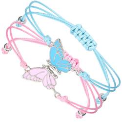 JJUNW Freundschaftsarmbänder, 2Stück Passende Schmetterlingsarmbänder, Verstellbare Schmetterling Freundschaftsarmband Mädchen Beste Freundin Armband für Damen Freunde Matching Bracelet(rosa+blau) von JJUNW