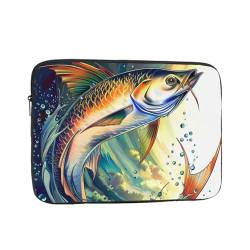 JKLQWC Fish Art bedruckte Laptoptasche für Männer und Frauen, stoßfeste Laptop-Tasche für Reisen, Büro, Schule, Schwarz , 17 inch von JKLQWC