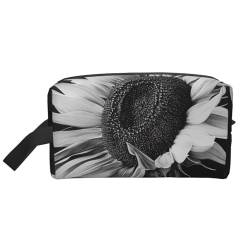 Kosmetiktasche für Damen, Motiv: Sonnenblume, schwarz, grau, bedruckt, Kosmetiktasche mit Griff, weiß, Einheitsgröße, Kosmetiktasche von JKLQWC