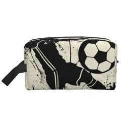 Make-up-Tasche mit Aufschrift "I Love Soccer Print" für Damen, Reise-Make-up, Kulturbeutel, Organizer, große Kapazität, Kosmetiktasche mit Griff, weiß, Einheitsgröße, Kosmetiktasche von JKLQWC