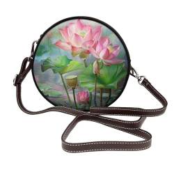 spirit of the lotus bedruckte Umhängetasche für Damen, niedlich, rund, Leder, Schultertasche mit verstellbarem Riemen, Kuriertasche, coffee, Einheitsgröße von JKLQWC