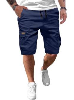 JMIERR Cargo Shorts Herren Baumwolle Kurze Hosen Herren Elastische Taille mit Taschen Blau 2XL von JMIERR