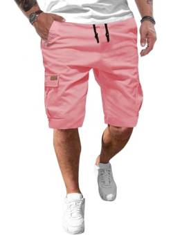 JMIERR Cargo Shorts Herren Baumwolle Kurze Hosen Herren Elastische Taille mit Taschen Rosa M von JMIERR