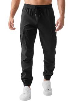 JMIERR Cargohose Herren Lang Jogger Sporthose Elastischer Taille mit Kordelzug Sweatpants Herren mit Taschen,Schwarz XL von JMIERR