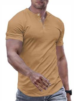 JMIERR Herren Henley-Hemden Muscle Slim Button T-Shirts 2024 Sommer Rippen Kurzarm Sport T Shirt Rot L von JMIERR