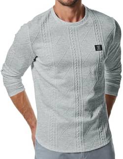 JMIERR Herren Pullover mit Rundhalsausschnitt Freizeit Langarm Pullover mit Rundhals Einfarbig Sweatshirt Strickpullover Regular Fit Grau M von JMIERR