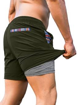 JMIERR Herren Shorts Sport Hosen Laufshorts Trainingsshorts 2 in 1 Schnell Trocknend Kurze Hosen Outdoor Sporthose Mit Taschen Grün 2XL von JMIERR