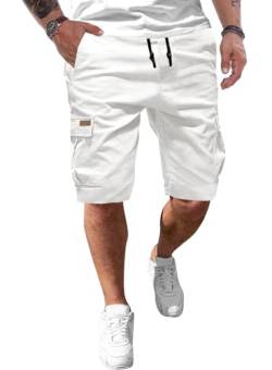 JMIERR Kurze Hosen Herren Baumwolle Cargo Shorts Herren Sommer Freizeithose mit Taschen Weiß S von JMIERR